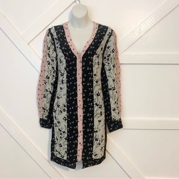 Nicole Miller Tulip Ditzy Floral Printed Long Sleeve Button Down Shift Dress 10 - Picture 2 of 11